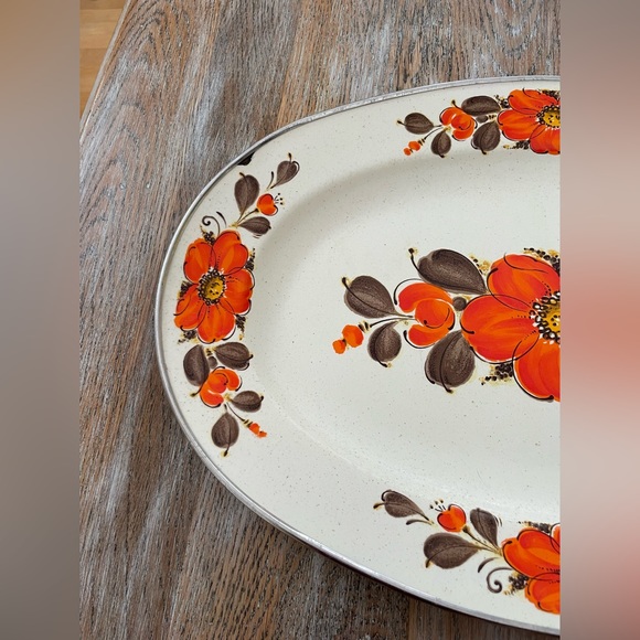 Vintage Retro 70’s Sanko Ware Show-Pans Orange Floral Enameled Tray❤️ - Picture 4 of 11